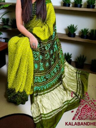 Mehendi Lime Pure GajiSilk Bandhani Saree