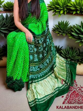 Parrot Green Pure GajiSilk Bandhani Saree