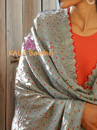 Grey GajiSilk Bandhani Dupatta