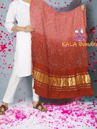 Rust Ras Mandal Bandhani Dupatta Pure Gaji Silk