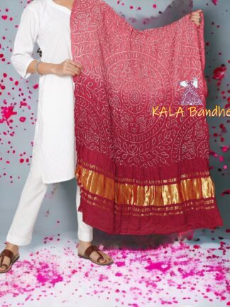 Red Ras Mandal Bandhani Dupatta Pure Gaji Silk
