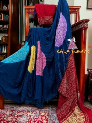 Red Ras Mandal Bandhani Multi Color Saree Pure Gaji Silk