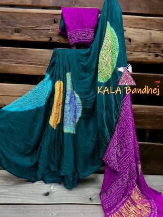 Brinjal Ras Mandal Bandhani Multi Color Saree Pure Gaji Silk