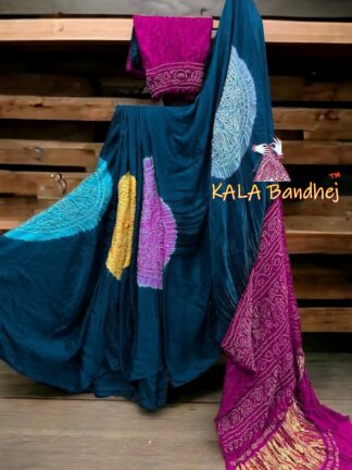 Magenta Ras Mandal Bandhani Multi Color Saree Pure Gaji Silk