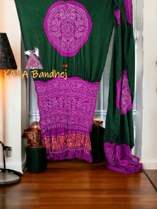 Magenta Green Ras Mandal Bandhani Saree Pure Gaji Silk