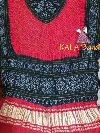 Black Red Ras Mandal Bandhani Dupatta Pure Gaji Silk