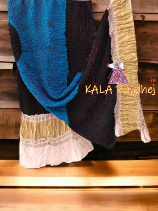 Black Sky Red Bandhani Dupatta Pure Gaji Silk Chandra Kala