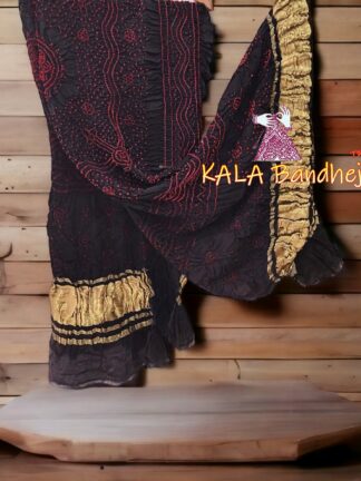 Black Red Bandhani Dupatta Pure Gaji Silk Chandra Kala