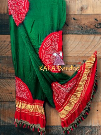 Red Green Bandhani Dupatta Pure Gaji Silk RasMandal