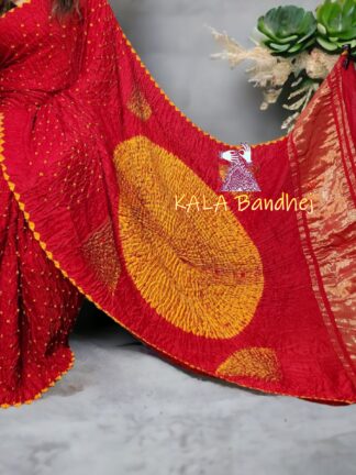 Red Shibori Bandhani Saree Pure Modal Silk