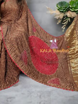 Chickoo Shibori Bandhani Saree Pure Modal Silk