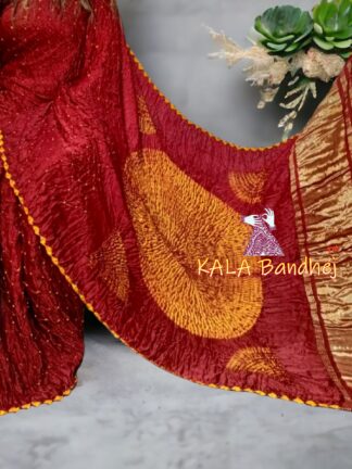Maroon Red Shibori Bandhani Saree Pure Modal Silk
