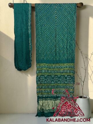 Peacock Rama Lagdi Palav Bandhani Saree in Pure Gaji Silk