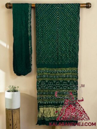 Bottle Green Lagdi Palav Bandhani Saree in Pure Gaji Silk