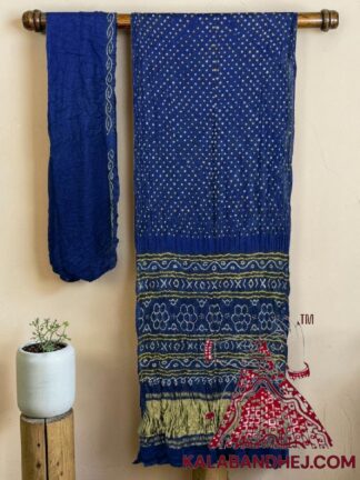 Blue Lagdi Palav Bandhani Saree in Pure Gaji Silk