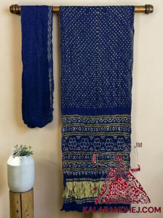 Navy Lagdi Palav Bandhani Saree in Pure Gaji Silk