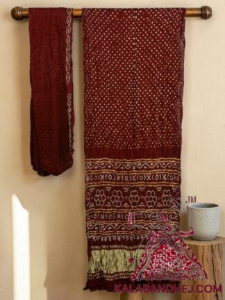 Maroon Lagdi Palav Bandhani Saree in Pure Gaji Silk