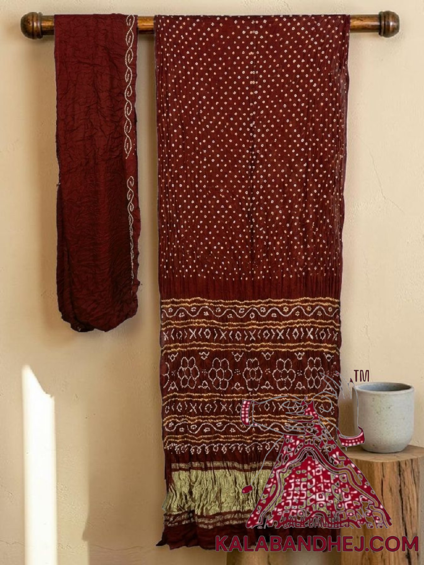 Maroon Lagdi Palav Bandhani Saree in Pure Gaji Silk