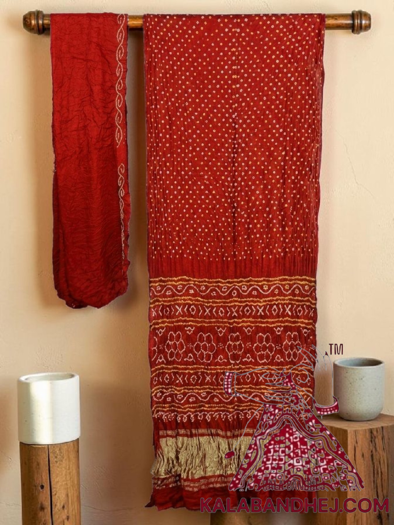 Red Lagdi Palav Bandhani Saree in Pure Gaji Silk