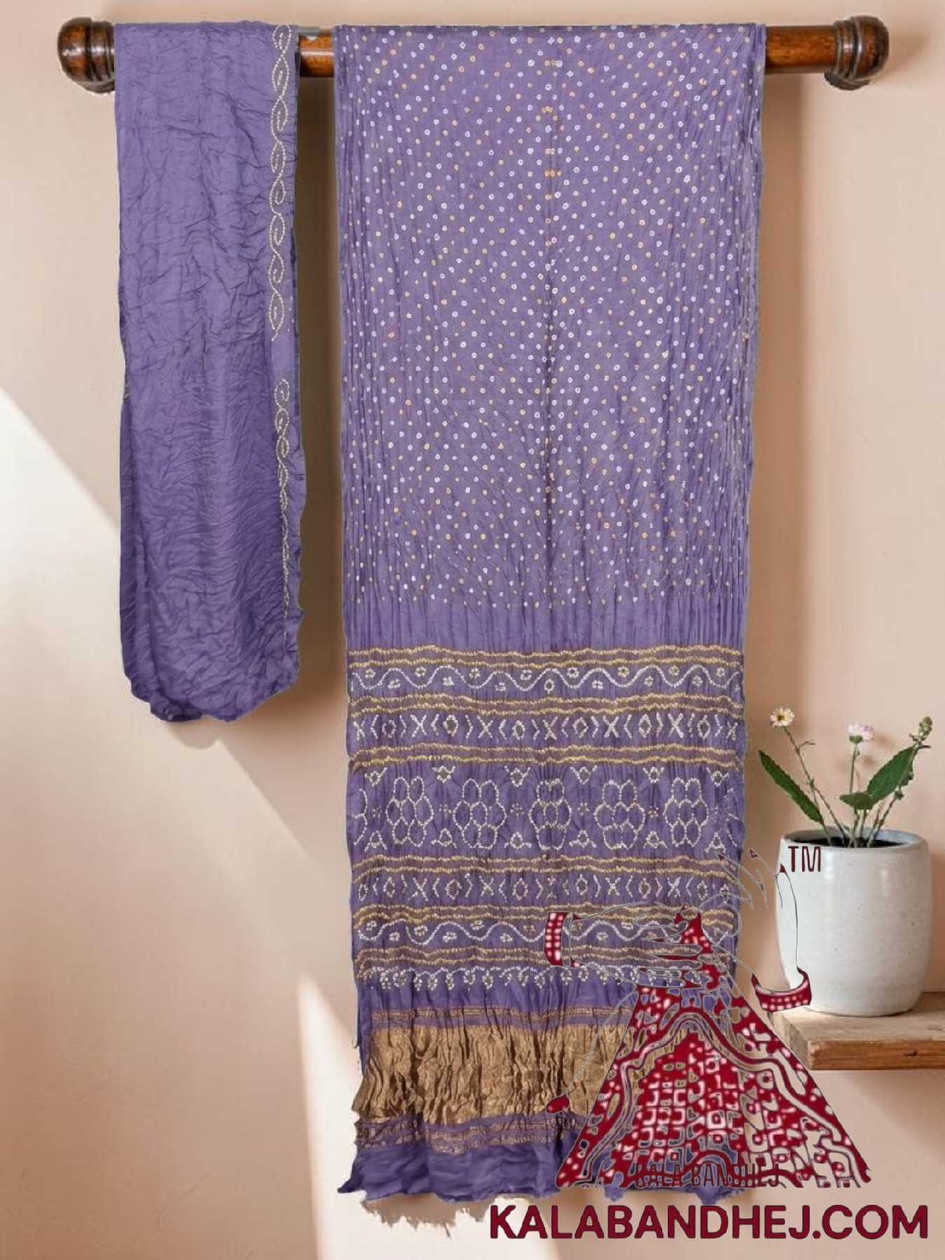 Lavender Lagdi Palav Bandhani Saree in Pure Gaji Silk