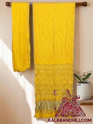Yellow Lagdi Palav Bandhani Saree in Pure Gaji Silk