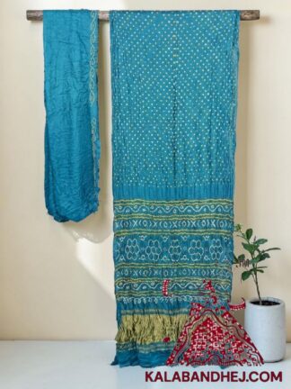 Sky Lagdi Palav Bandhani Saree in Pure Gaji Silk