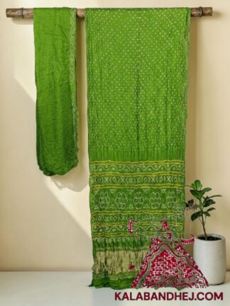 Parrot Lagdi Palav Bandhani Saree in Pure Gaji Silk