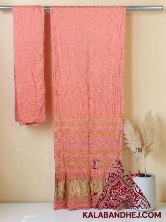 Peach Lagdi Palav Bandhani Saree in Pure Gaji Silk