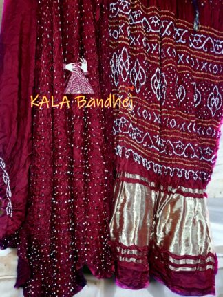 Dark Marron GajiSilk LagdiPalav Bandhani Saree