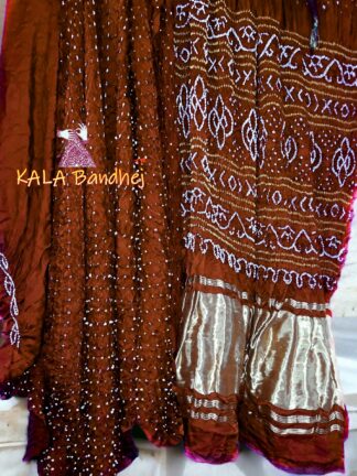 Dark Rust Pure GajiSilk LagdiPalav Bandhani Saree