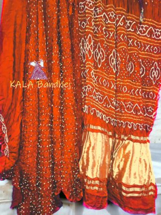 Bright Orange Pure GajiSilk LagdiPalav Bandhani Saree