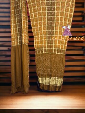 Mustured Khaki Gharchola Bandhani Saree Pure Gaji Silk