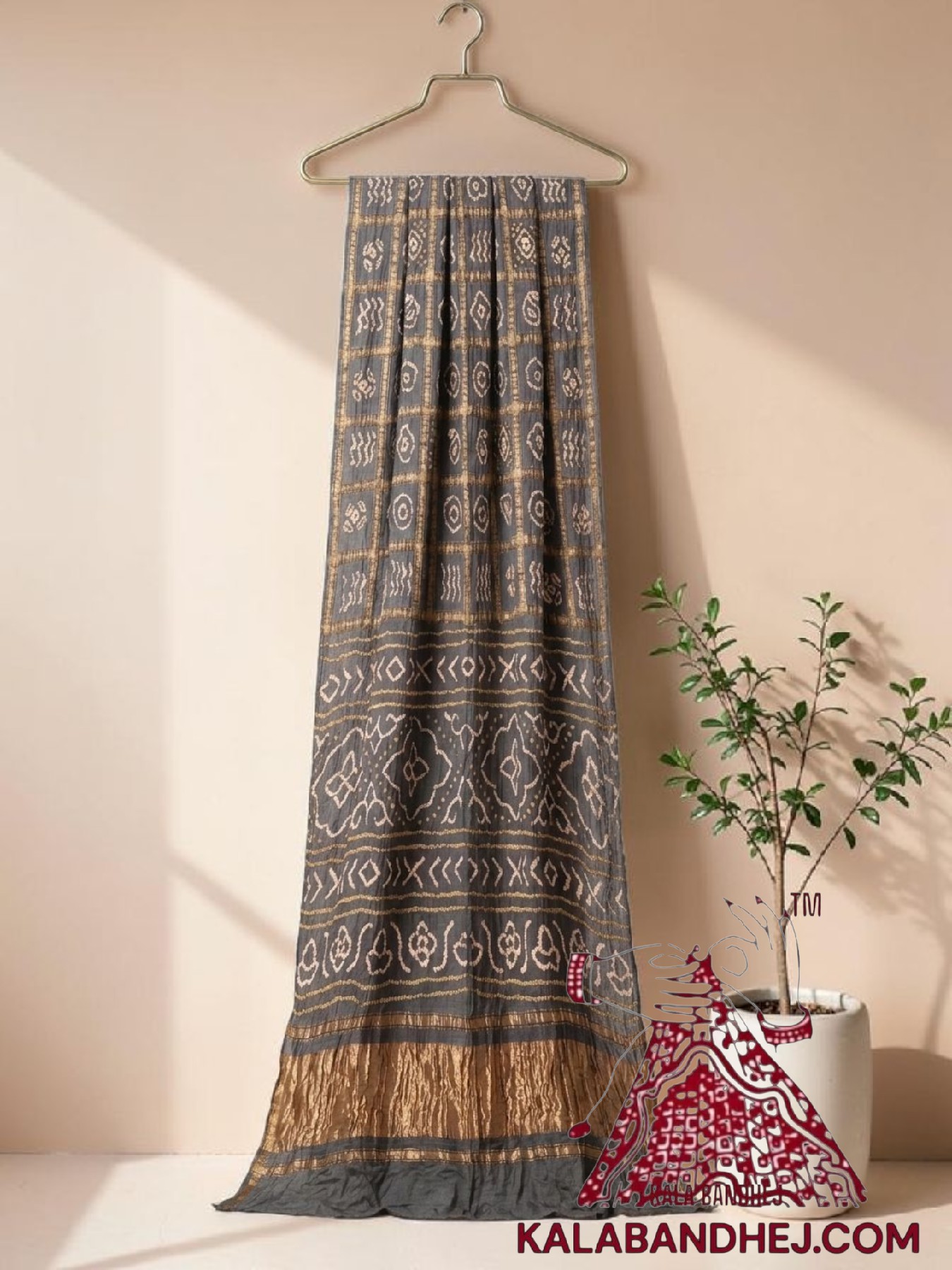 Grey Gharchola Rai Bandhani Saree Pure GajiSilk