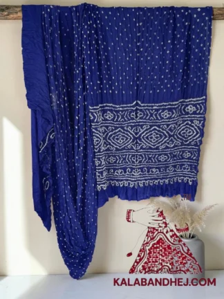 Blue Bandhani Saree in Pure Gaji Silk
