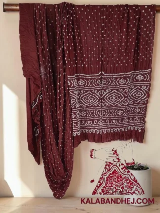 Marron Bandhani Saree in Pure Gaji Silk
