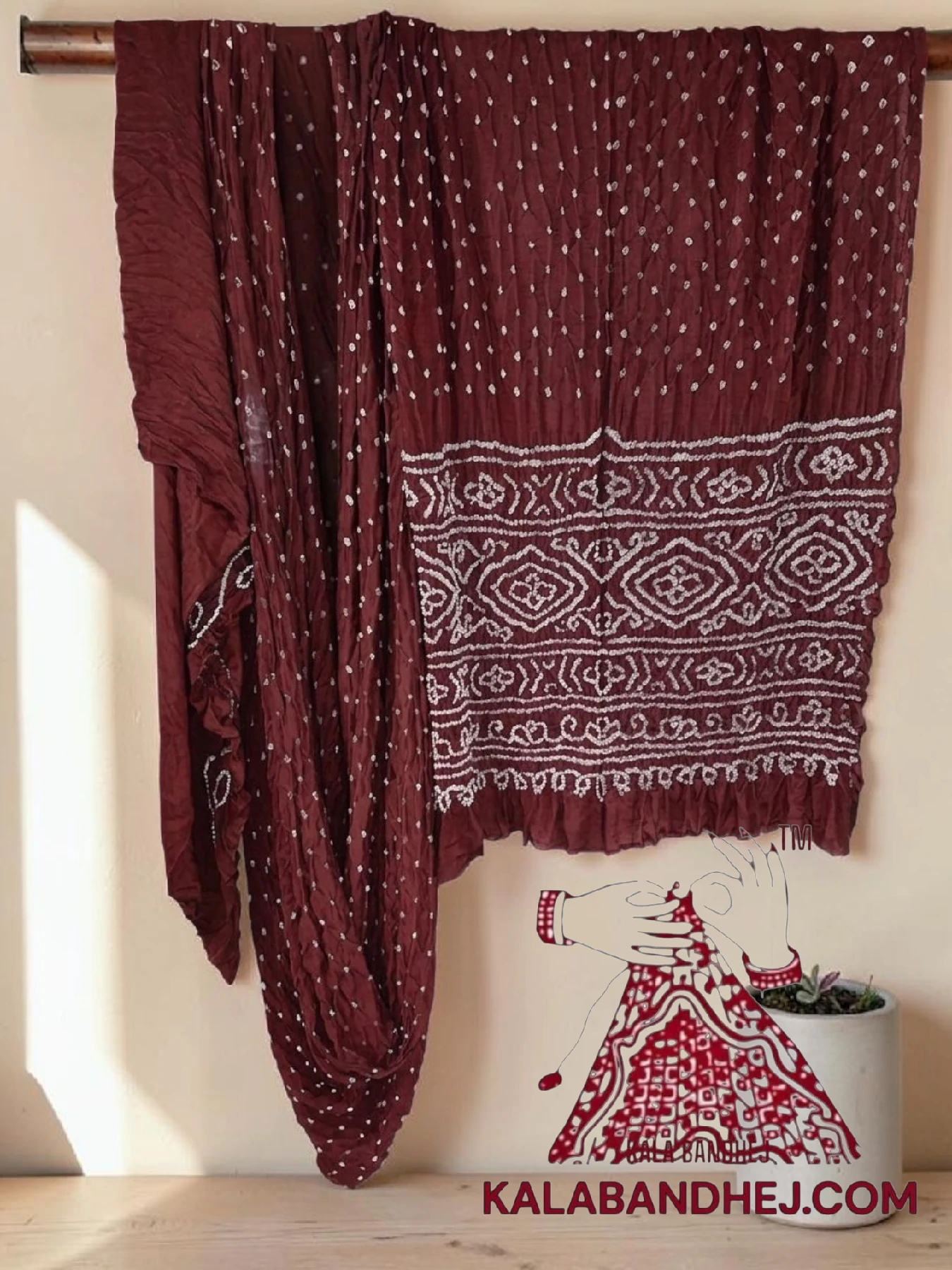 Marron Bandhani Saree in Pure Gaji Silk