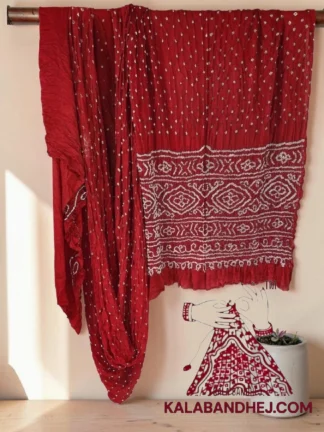 Red Bandhani Saree in Pure Gaji Silk