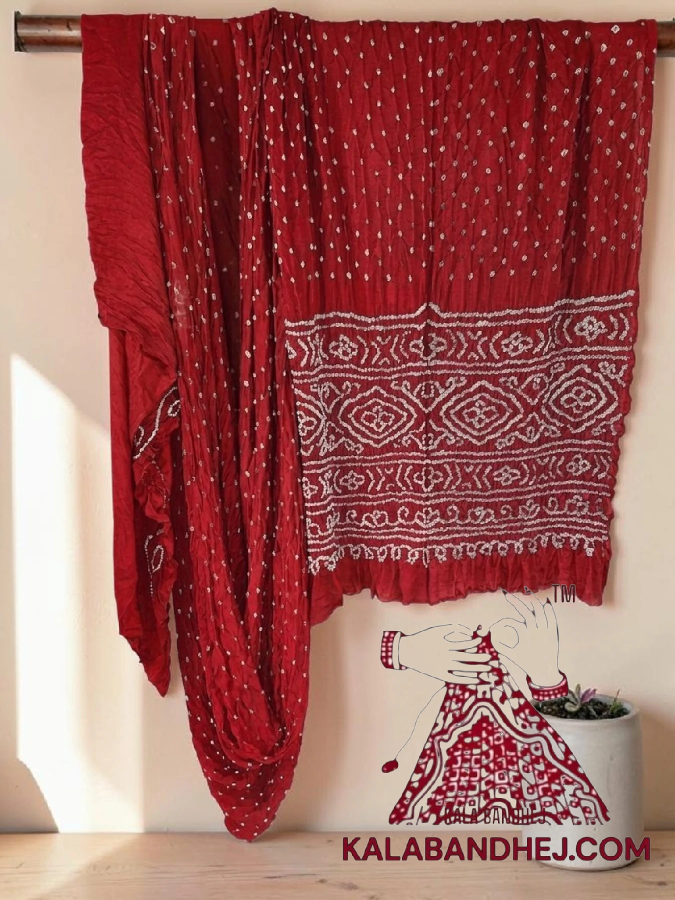 Red Bandhani Saree in Pure Gaji Silk