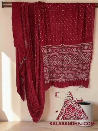 Blood Red Bandhani Saree in Pure Gaji Silk