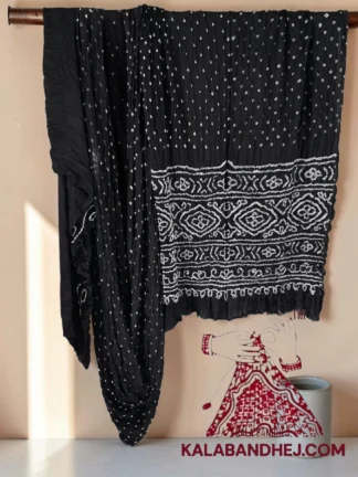 Black Bandhani Saree in Pure Gaji Silk