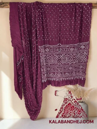 Wine Bandhani Saree in Pure Gaji Silk