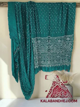 Aqua Rama Bandhani Saree in Pure Gaji Silk