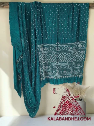 Peacock Blue Bandhani Saree in Pure Gaji Silk