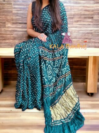 Peacock Rama Pure GajiSilk Bandhani Saree