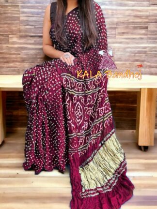 Maroon Pure GajiSilk Bandhani Saree