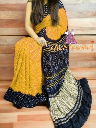 Black Gold Yellow Pure GajiSilk Bandhani Saree