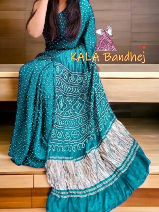 Peacock Blue Pure GajiSilk Bandhani Saree