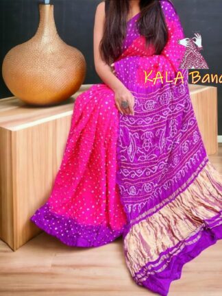 Pink Magenta Pure GajiSilk Bandhani Saree