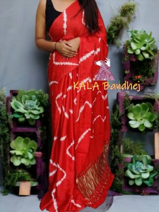 Red Shibori Leheriya Saree Pure Modal Silk