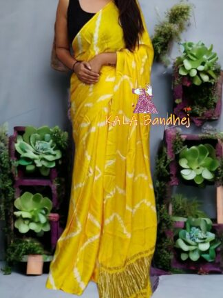 Yellow Shibori Leheriya Saree Pure Modal Silk